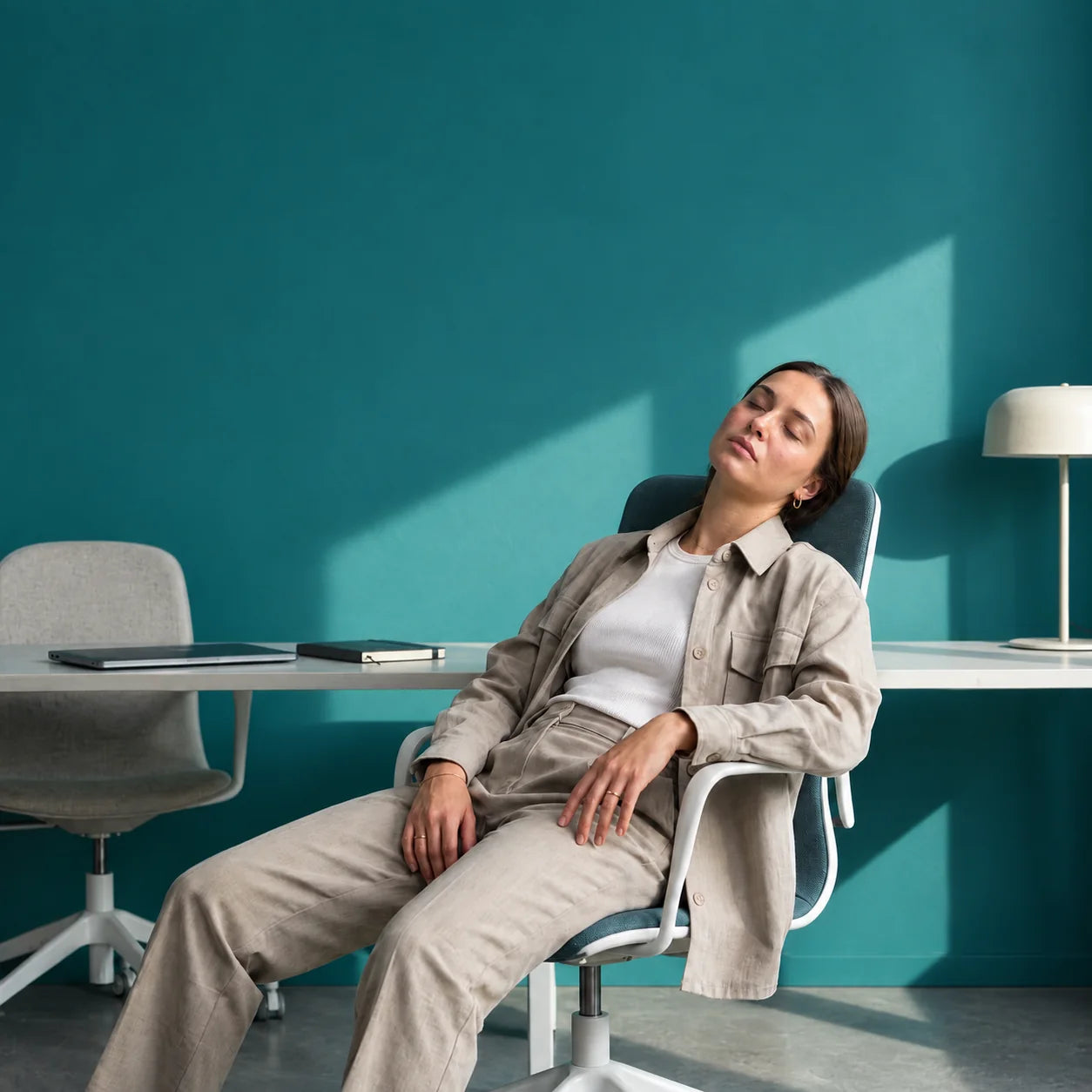 Woman taking a break in her office chair
